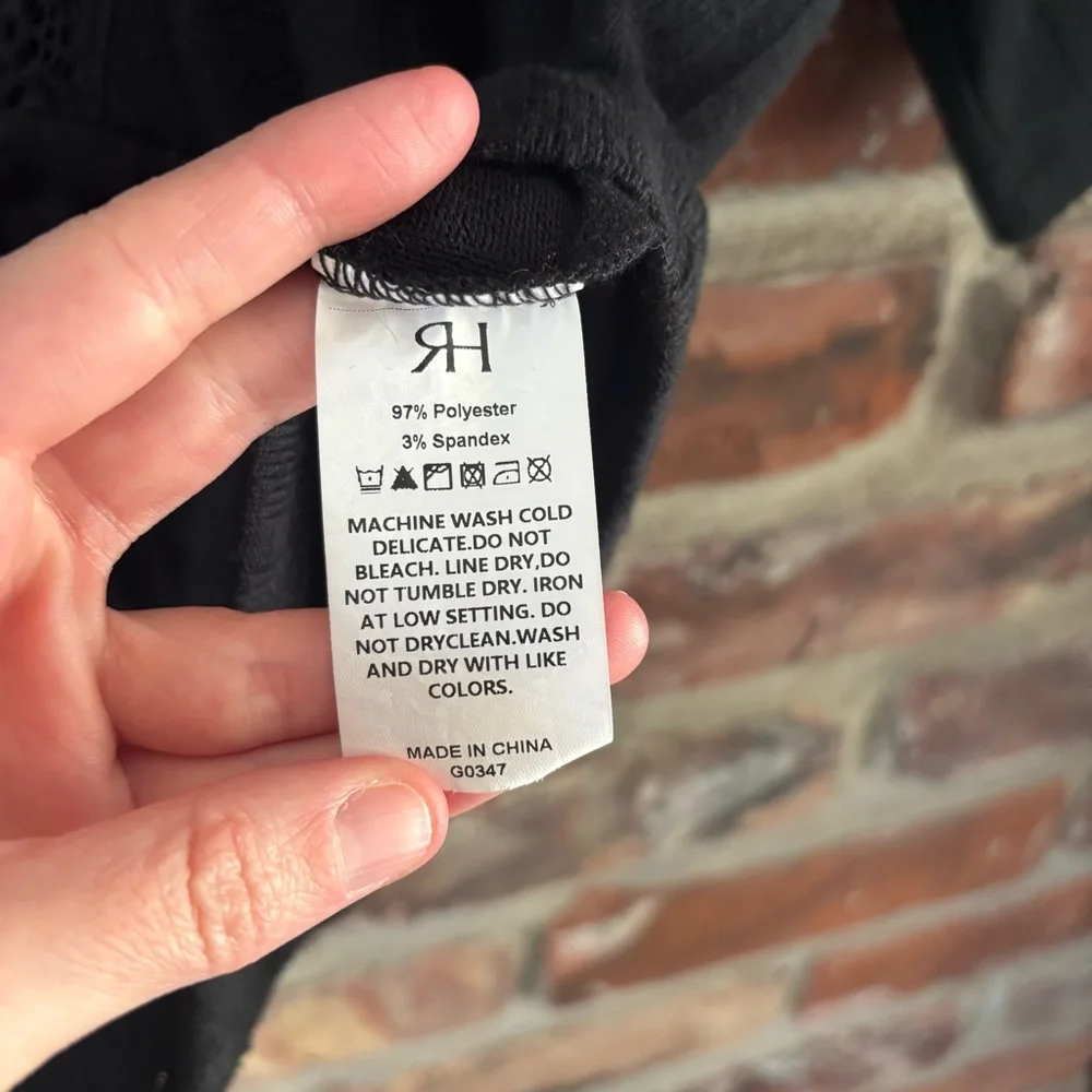 Rihoas Black Lace Trim Ribbed Crop Short Sleeve Shirt Top, S - Picture 5 of 6